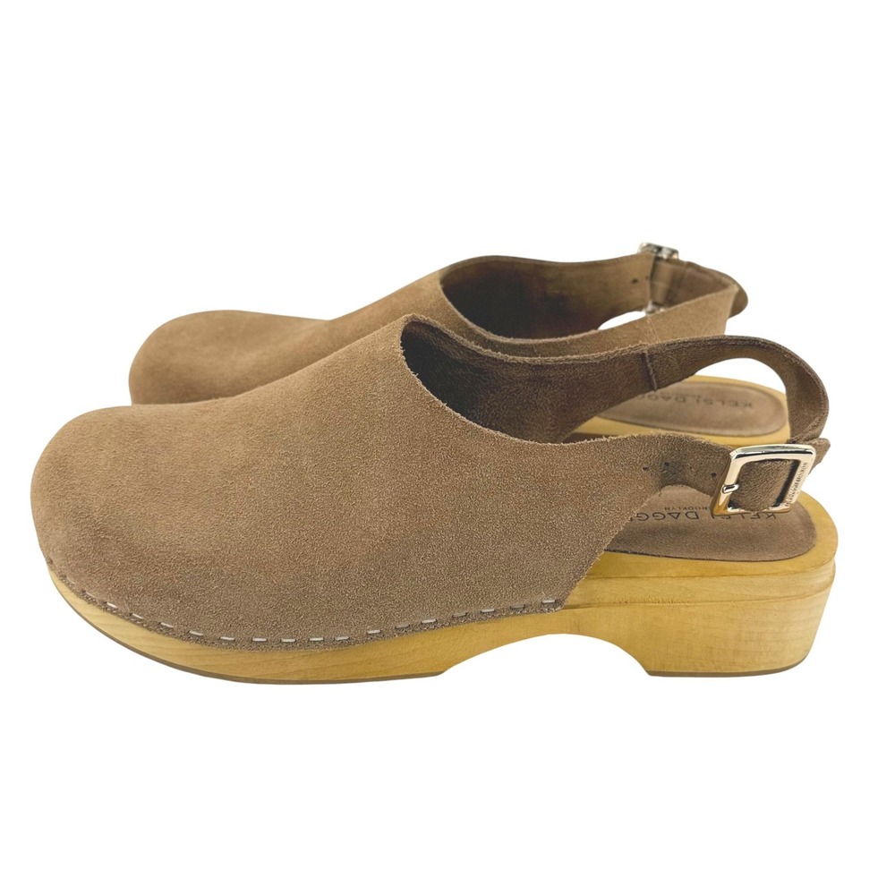 Kelsi Dagger Brooklyn Womens Tan Suede Wood Platform Slingback Clogs Size 8 NEW